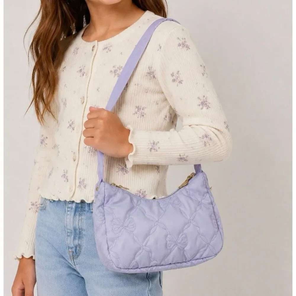 LoveShackFancy x Yoobi Shoulder Bag One Size Purple Quilted Bow NWT